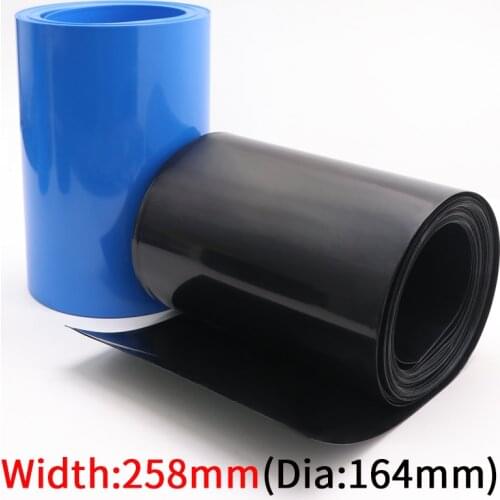 Width 258mm PVC Heat Shrink Tube Dia 164mm Lithium Battery Insulated Film Wrap Protection Case Pack Wire Cable Sleeve Black Blue