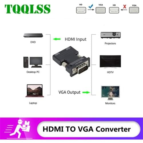 TQQLSS 1080P HDMI-compatible to VGA Female to Male Digital To Analog Audio Video Converter for PC Laptop TV Box Projector