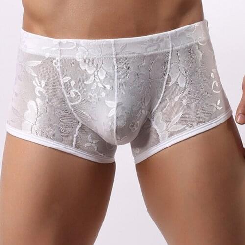 Erotic Underpants Trunks Shorts Sexy Mens Lace Boxers Underwear Sheer See Through Boxer Shorts