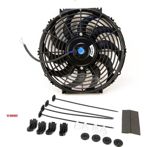 Universal 7 10 12 14 Inch 12V 80W 2100RPM Straight Black Blade Electric Cooling Radiator Fan Kit