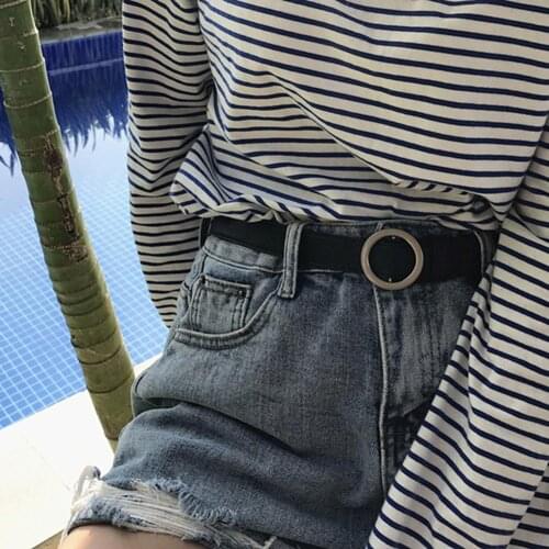 Women Casual Non-porous Round Buckle Belt Simple Wild Black Decorative Belts Belts For Women Chain Belt