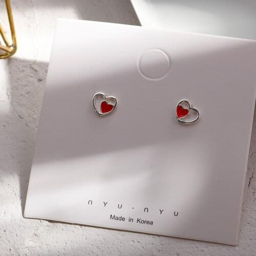 Lidavi Fashion red heart-shaped earrings temperament compact love ear Jewelry Japan and South Korea Wind Female Jewelry VES6183