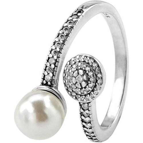 Original 925 Sterling Silver Ring Pearl Radiant Glow With Crystal Rings For Women Wedding Party Gift Fine Jewelry
