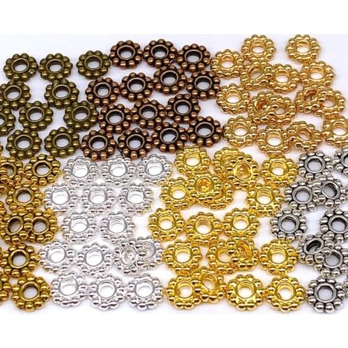 7mm Wholesale 100pcs Daisy Flower Spacers beads Metal for Jewelry Making Tibetan Silver plated Snowflake Spacer Beads