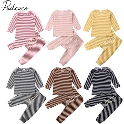 2019 Baby Spring Autumn Clothing Newborn Infant Kids Baby Girls Boys Striped Cotton Clothes 2pcs Sets Pullover Tops Shirts Pants