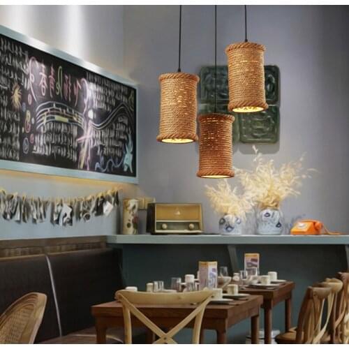 American Country Loft Hemp Iron Rope Pendant Light Personality Retro Restaurant Bar Cafe Lamp lampen industrieel