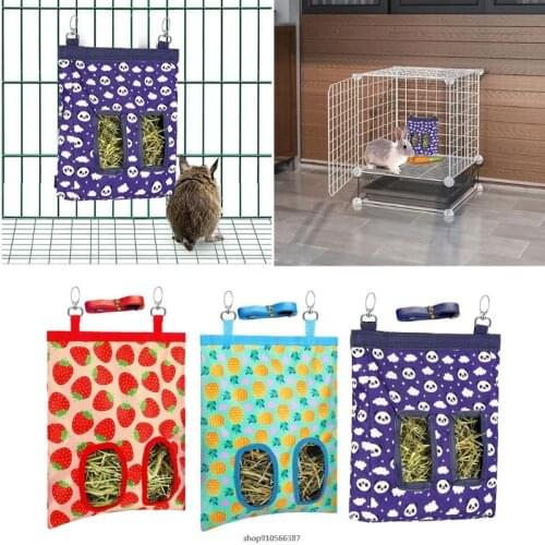 FreeShip Rabbit Hay Feeder Bag Hanging Feeding Storage with 2 Holes for Chinchilla Small Animal Easy to Clean Portable wholesale
