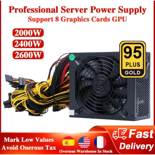 1800W 2000W 2400W Mining Bitcoin Power Supply 160V-240V ATX ETH 95% Efficiency Support 8 Display Cards GPU for BTC Bitcoin Miner