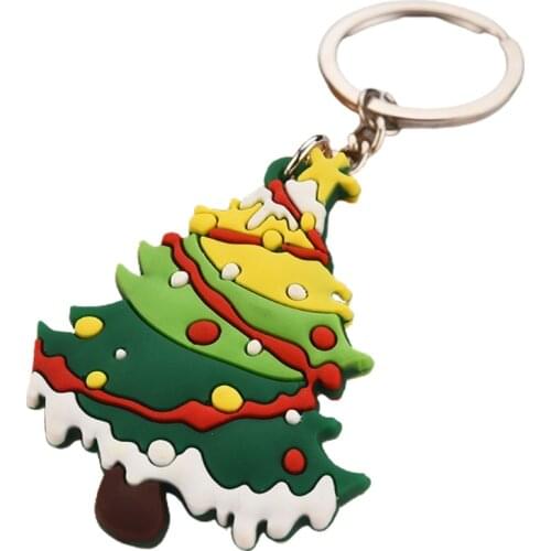 D7WF Santa Claus Cartoon Keyring Cute PVC Keychain Snowman Christmas Tree Backpack Pendant Car Key Decoration Accessories