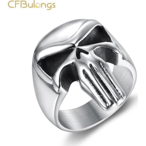 CFBulongs New Quality Stainless Steel Mens Ring Cool Fashion Punisher Skull Ring Classic Jewelry Christmas Party Gift