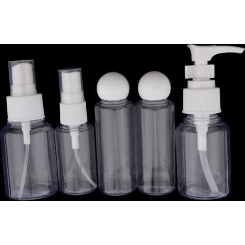 Travel Bottles Case Set for Makeup Toiletries Shampoo Soap Liquid Containers Leak Proof Portable Cosmetic PVC Bag Kit Pack of 5