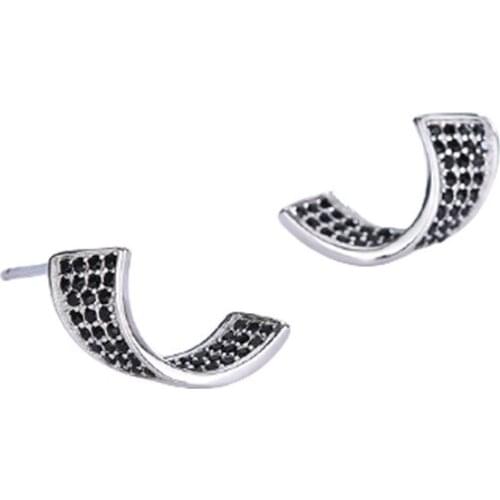 BLACK AWN Cute 100% Pure 925 Sterling Silver Stars Jewelry Black Stone Engagement Stud Earrings for Women I171