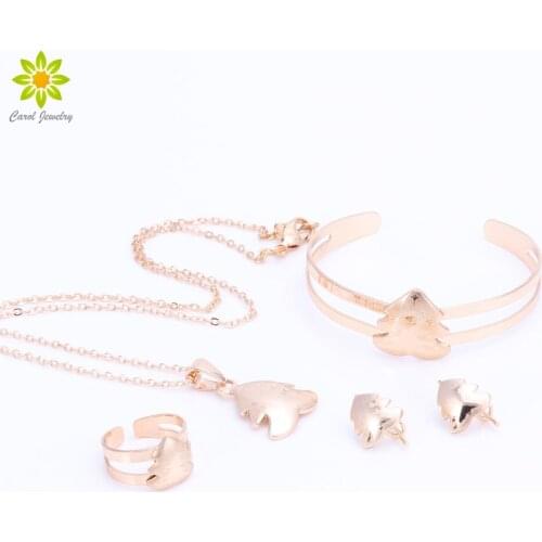 Children Gold Color Christmas Tree Pendant Necklace Earrings Bracelet Ring Children Birthday Party Baby Gift Kid Jewelry Sets