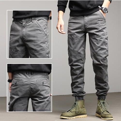 Newly Korean Style Fashion Men Jeans Spliced Designer Casual Cargo Pants Men Overalls Streetwear Hip Hop Joggers Harem Trousers