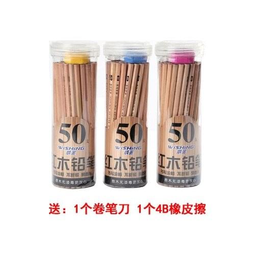 Eco-friendly hexagonal pencil bucket with 50 pieces of wood pencil stationery with eraser sharpener