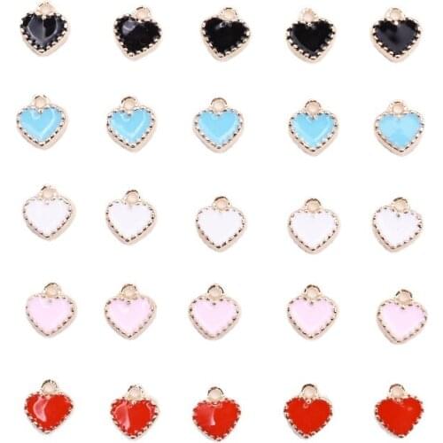 50pcs/Lot Heart Enamel Charms Beads DIY Earrings Bracelet Pendant Neacklace Accessories For Jewelry Making Handmade Craft