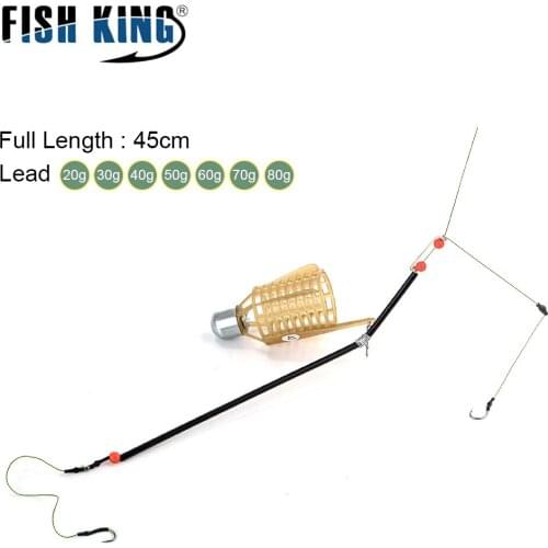 FISH KING Fishing Group Bait Cage Fishing Lure Feeder Fishing Accessories Carbon Steel String Barbed Hook Weight 20g-80g 450mm