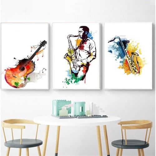 Canvas Watercolor Music Saxophone Guitar Posters and Prints Singer Dream Wall Pictures for Living Room Abstract bilder cuadros
