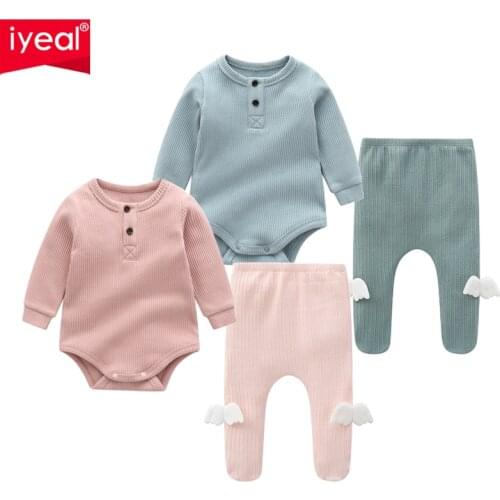 IYEAL Infant Newborn Baby Girls Boys Spring Autumn Ribbed Clothes Sets Long Sleeve Bodysuits With Tights Stocking 2PCs Outfits