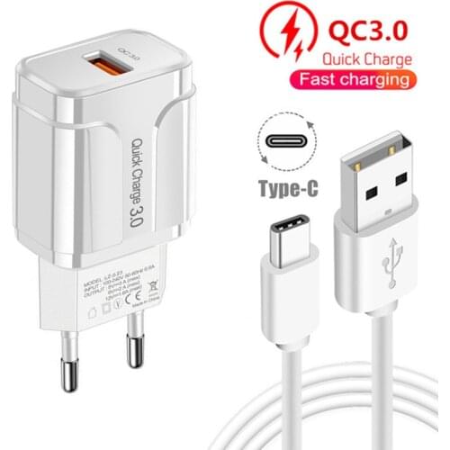 QC3.0 Fast USB Charger Type C Cable For Samsung A52 Xiaomi Fast Charger adapter Huawei Honor NOKIA G10 G20 Quick phone charger