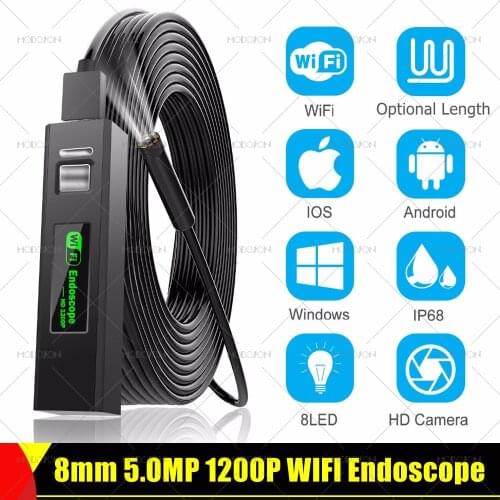 8mm 5.0MP 1200P Wireless WIFI HD Endoscope Camera Car Pipe Inspection Soft Hard Tube Borescope For IOS iPhone Android Tablet PC