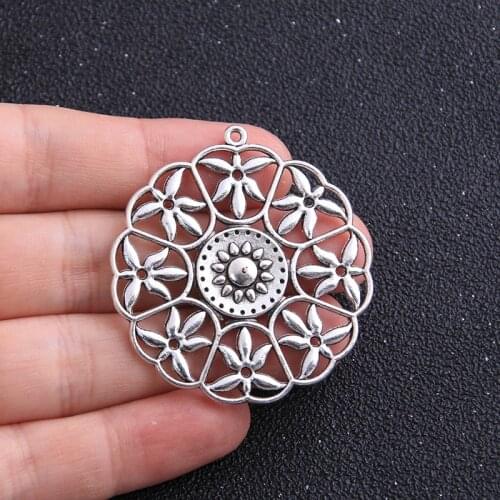 2PCS 44*47mm Metal Alloy Antique Color Round Flower Charms Pendants For Jewelry Making DIY Handmade Craft