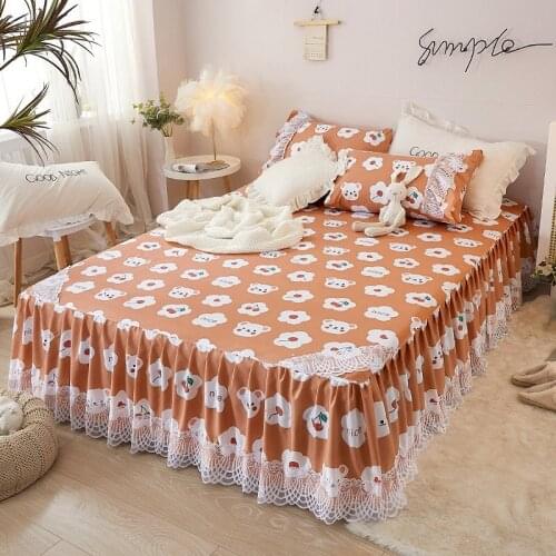 SEFINNA Lace Bedskirt Floral Ruffled Bed Skirt Bedroom Girl Non-Slip Mattress Bedspread Cartoon Bedcover with 2 Pcs Pillowcases