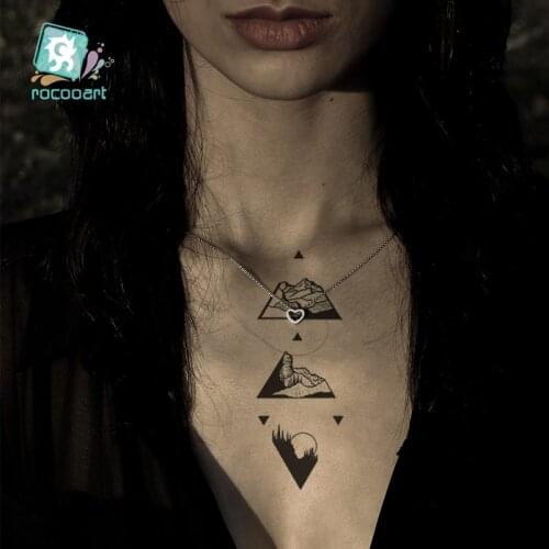 Small size Mountain Pine Tree Temporary Tattoos Sticker Triangle Wave Custom Tattoo Body Art Arm Hand Black Small Fake Tatoos