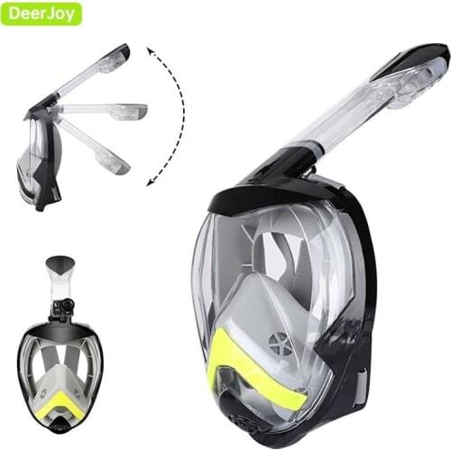 Full Face Snorkel Mask with Latest Dry Top System Foldable 180° Panoramic View Snorkeling Mask Safe Breathing Anti-Leak&Anti-Fog