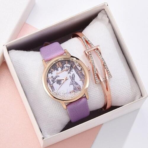 Fashion Watch For Women Fashion Removable Rhinestones Rabbit Dress Ladies Wrist Watch Purple Quartz Clock Dropshipping reloj
