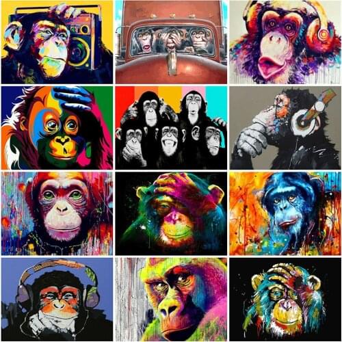 MomoArt 5D DIY Diamond Painting Monkey Full Square Round Diamond Embroidery Animal Rhinestone Picture Home Decor Gift