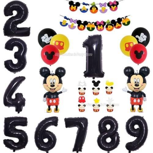 Disney Party Supplies Child Mickey Mouse Birthday Balloon Banner Cake Flag Digital Latex Round Balloon Party Decor Kid Boy Gift