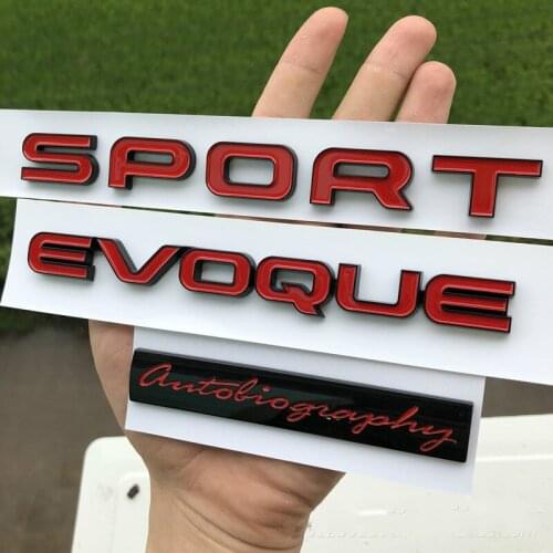 Top quality DHL 100pcs ABS sport EVOQUE car stickers decals side tail rear badge emblem 3D letterring sticker red black