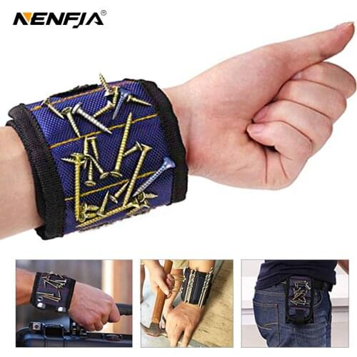 NENFIX Polyester Magnetic Wristband 6pcs Strong Magnets Portable Bag Electrician Tool Bag Screws Drill Holder Repair Tool Belt
