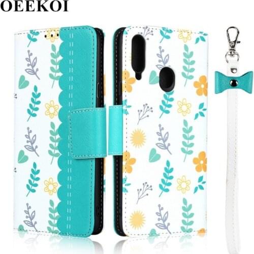 OEEKOI Lanyard Flower Print Wallet Leather Flip Case for Samsung Galaxy A20S