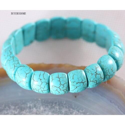 Hot Jewelry For Women 10X15MM Natural Beads Stone Green Howlite Stretch Bracelet 8" 1Pcs H596