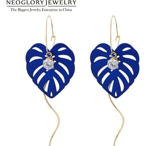 Neoglory Hollow Monstera Leaf Bright Enamel Hoop Earrings For Women Tropical Plant Shape Earrings Party Jewelry Gift For Friend