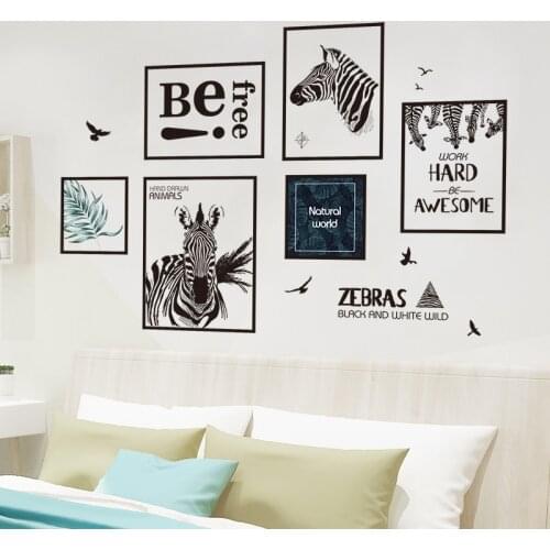 [SHIJUEHEZI] Black Zebras Wall Stickers DIY Birds Animal Wall Decals for Home Kids Rooms Living Room Nursery Decoration
