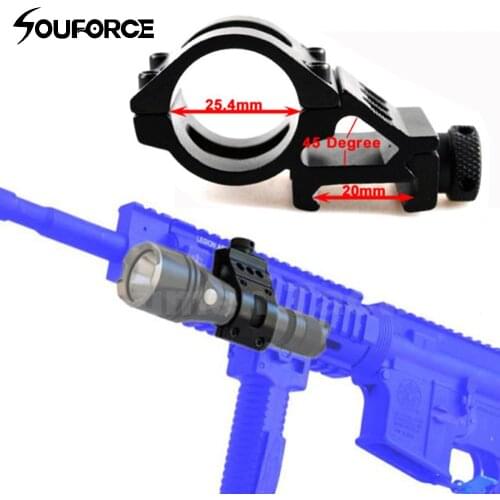 US 45 Degree Offset QD with 25.4 Ring Bracket Clip Mount Suit for 20mm Mount Picatinny Rail for Rifle Flashlight Hunting