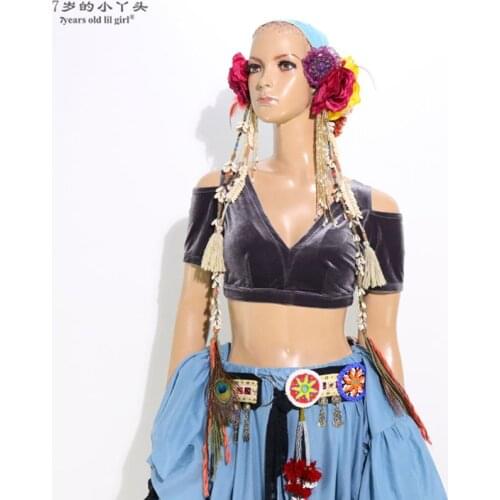 Belly Dance Velvet Fat Chance Tribal Choli Costume Short Drop Sleeve Top CJJ15