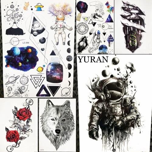 Spaceman Waterproof Tattoo Sticker For Women Body Legs Art Tatoo Arm Sleeve Astronaut Men Temporary Universe Tattoo Outer Space