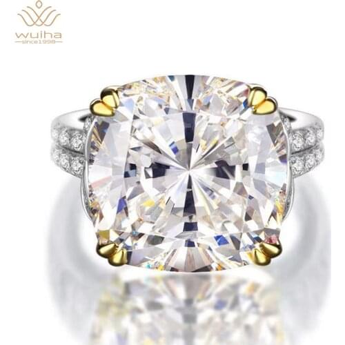 Wuiha 100% 925 Sterling Silver Sparkling Square Pink Yellow White High Carbon Diamond Wedding Rings For Women Fine Jewery Gifts