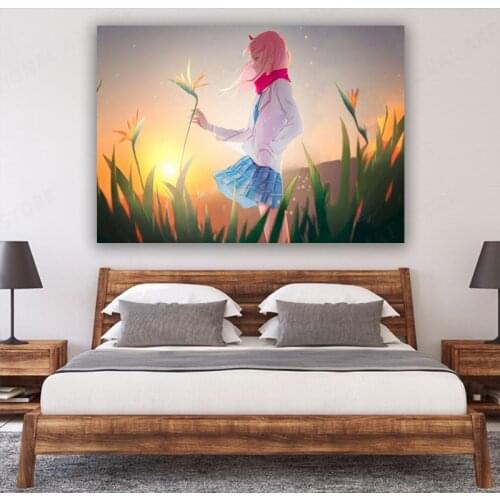 Zero Two 002 DARLING in the FRANXX Flower Sunset Anime Canvas Painting Wall Art Posters Prints Pictures Living Room Home Decor