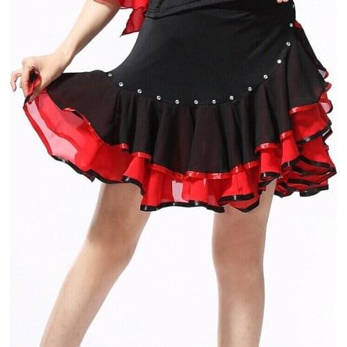 Women Latin Dance Skirt Ballroom Salsa Tango Rumba Dancewear Swing Ruffle 904-B069