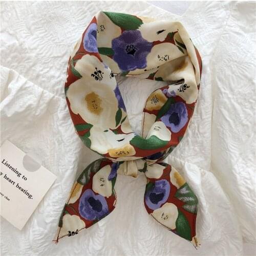 Luna&Dolphin French Coffee Break Women Skinny Scarf 123X10CM Small Flower Hair Tie Floral Ponytail Ribbon Headbands Streamer