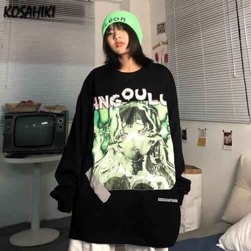 KOSAHIKI Woman Sweatershirt Autumn Winter Anime Print Casual Long Women Y2k Hoodies Japanese Harajuku Loose Pullover Gothic