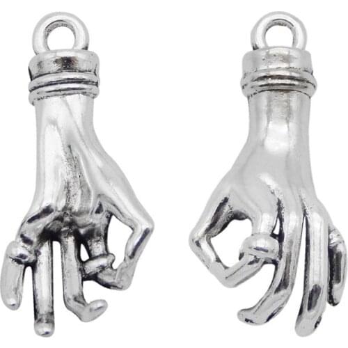 Julie Wang 10PCS OK Gesture Charms Zinc Alloy Antique Silver Color Hand Pendant Punk Jewelry Making Accessory