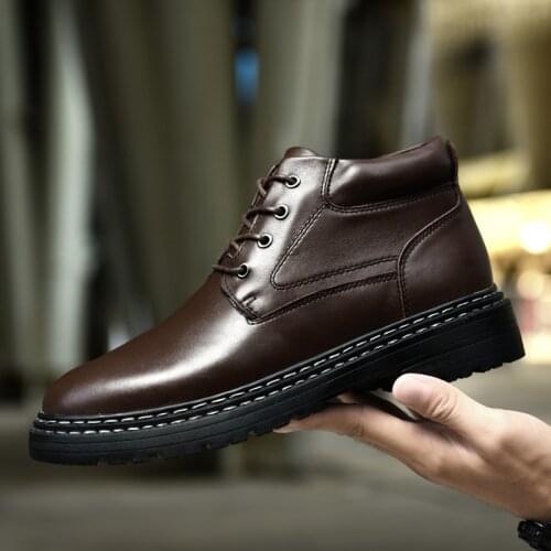 Natural Genuine Leather Winter Boots Warmest Handmade Men Winter Shoes Genuine Leather Snow Boots