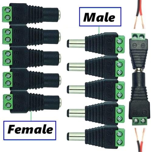 1/5PCS Female Male DC Connectors 2.1*5.5mm Jack Adapter Plug Cable Connector for 3528/5050/5730 LED Strip Camera Installation