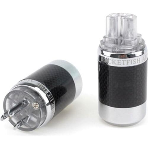 ROCKETFISH Carbon Fiber Rhodium-Plated US AC Power Plug IEC Connector for DIY Power Cable Amplifier